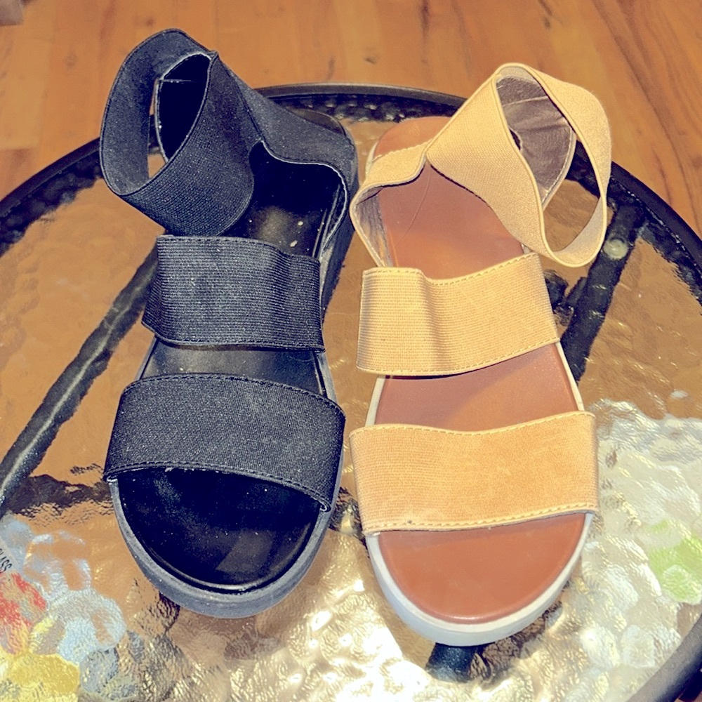 2/$25 Sandals black and tan size 6.5 for both